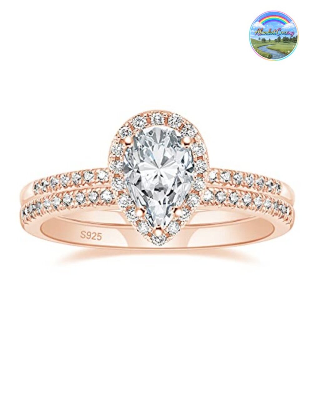 Sterling Silver Wedding Ring Set Pear Cut Halo Engagement Bridal Rings